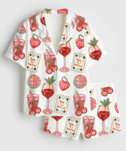 Women's Western Wild Card Cherry Retro Coquette Western Collage Trendy Western Print Short Sleeve Satin Pajama Set