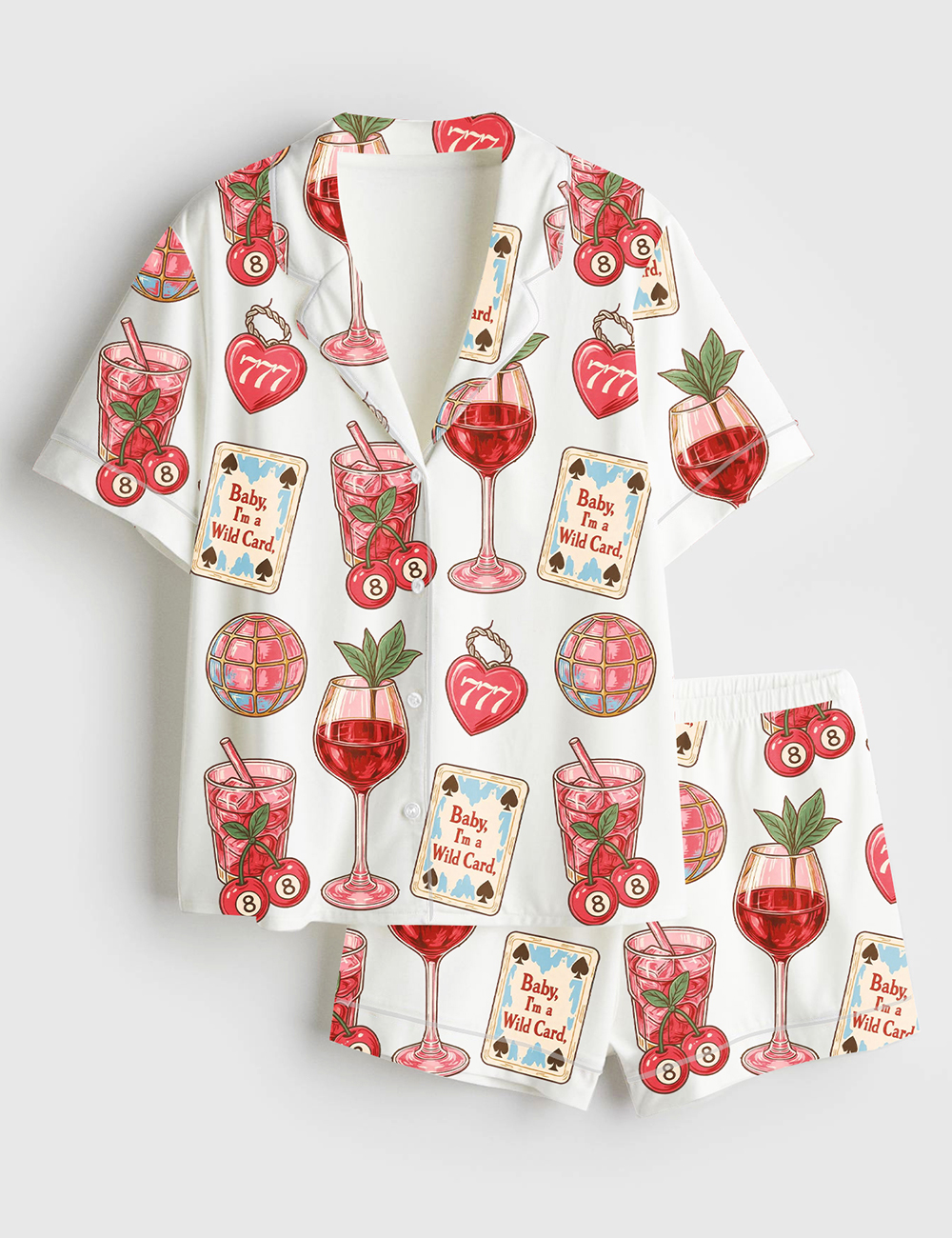 Womenâ€™s Western Wild Card Cherry Retro Coquette Western Collage Trendy Western Print Short Sleeve Satin Pajama Set