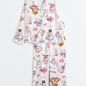 Women's WesternÂ CowgirlÂ Highland Cow Long Sleeve Satin Pajama Set