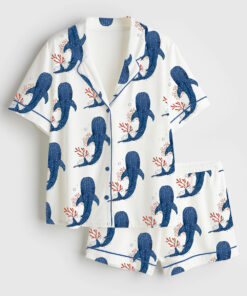 Women's Whale Ocean Coconut Girl Jesus Beach Bachelorette Short Sleeve Satin Pajama Set