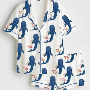 Womenâ€™s Whale Ocean Coconut Girl Jesus Beach Bachelorette Short Sleeve Satin Pajama Set