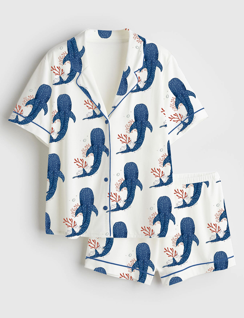 Womenâ€™s Whale Ocean Coconut Girl Jesus Beach Bachelorette Short Sleeve Satin Pajama Set