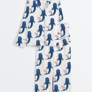 Womenâ€™s Whale Ocean Coconut Girl Jesus Beach Long Sleeve Satin Pajama Set