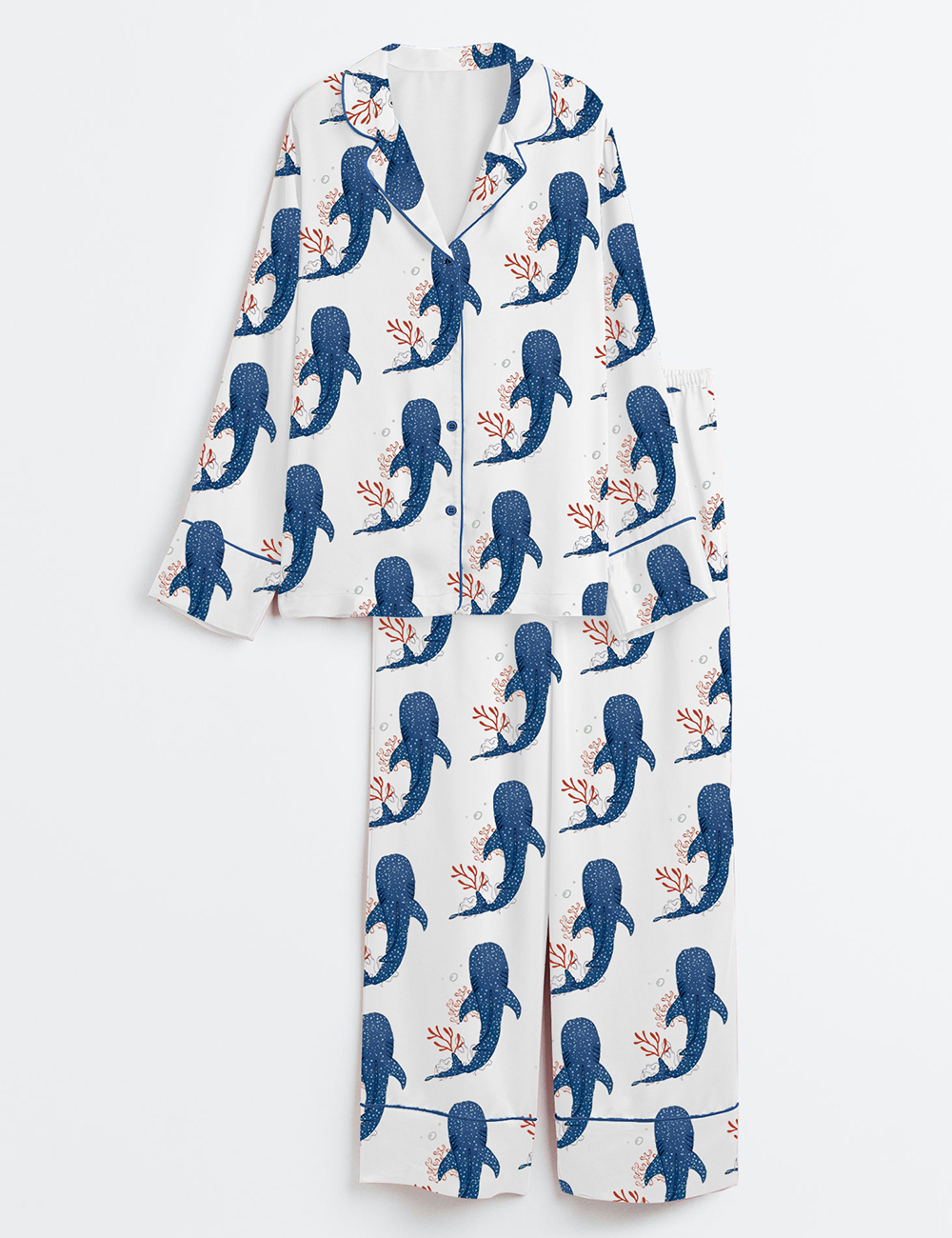 Womenâ€™s Whale Ocean Coconut Girl Jesus Beach Long Sleeve Satin Pajama Set