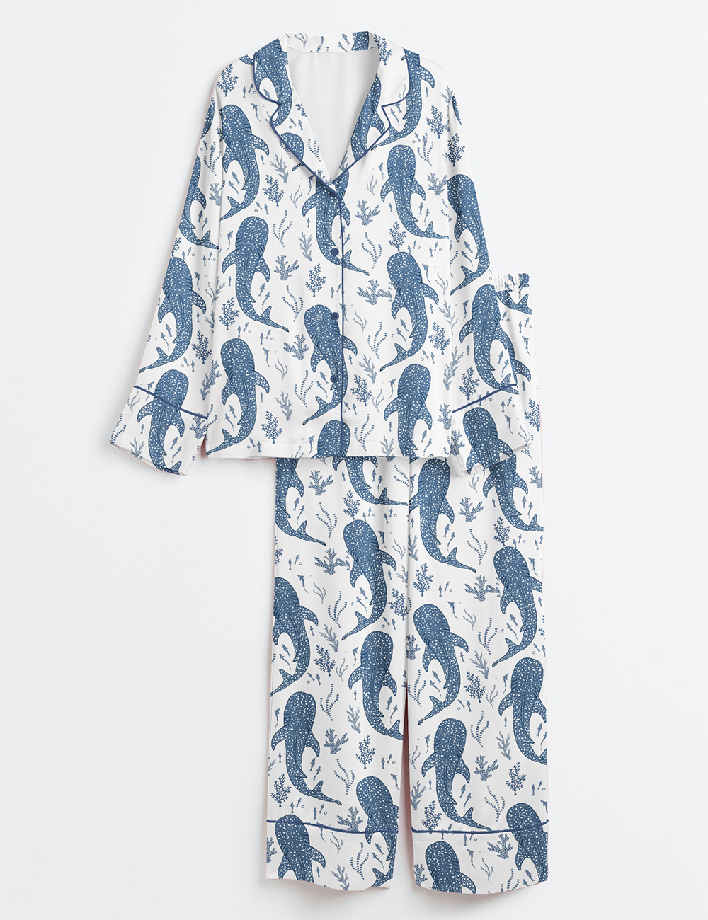 Women's Whale Shark Beachy Long Sleeve Satin Pajama Set