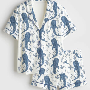 Womenâ€™s Whale Shark Beachy Short Sleeve Satin Pajama Set