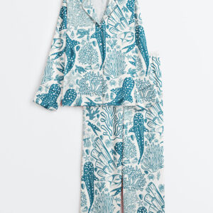 Women's Whale Shark Coral Reef Ocean Coastal Marine Summer Beach Vibes Print Long Sleeve Satin Pajama Set