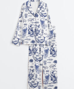 Women's When You Go Through Deep Waters Christian Ocean Animal Print Long Sleeve Satin Pajama Set