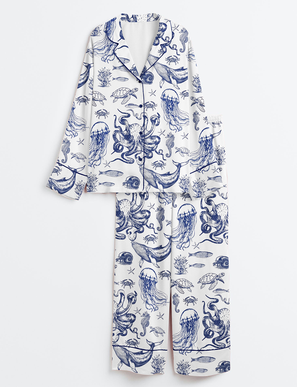 Womenâ€™s When You Go Through Deep Waters Christian Ocean Animal Print Long Sleeve Satin Pajama Set