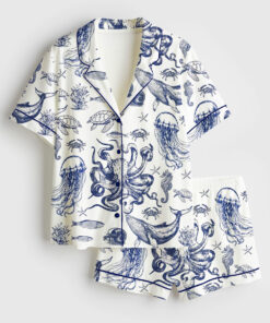 Women's When You Go Through Deep Waters Christian Ocean Animal Print Short Sleeve Satin Pajama Set