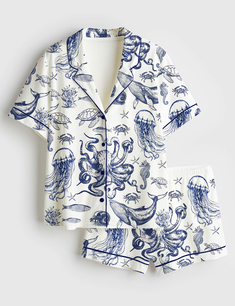 Womenâ€™s When You Go Through Deep Waters Christian Ocean Animal Print Short Sleeve Satin Pajama Set