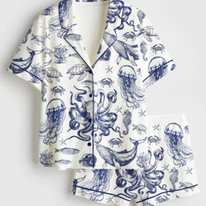 Women's When You Go Through Deep Waters Christian Ocean Animal Print Short Sleeve Satin Pajama Set
