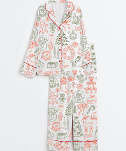 Women's Whimsical Christmas Coquette Christmas Party Bachelorette Long Sleeve Satin Pajama Set