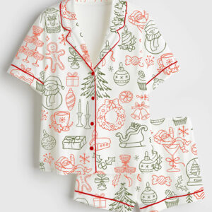 Women's Whimsical Christmas Coquette Christmas Party Bachelorette Short Sleeve Satin Pajama Set