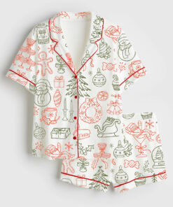 Women's Whimsical Christmas Coquette Christmas Party Bachelorette Short Sleeve Satin Pajama Set