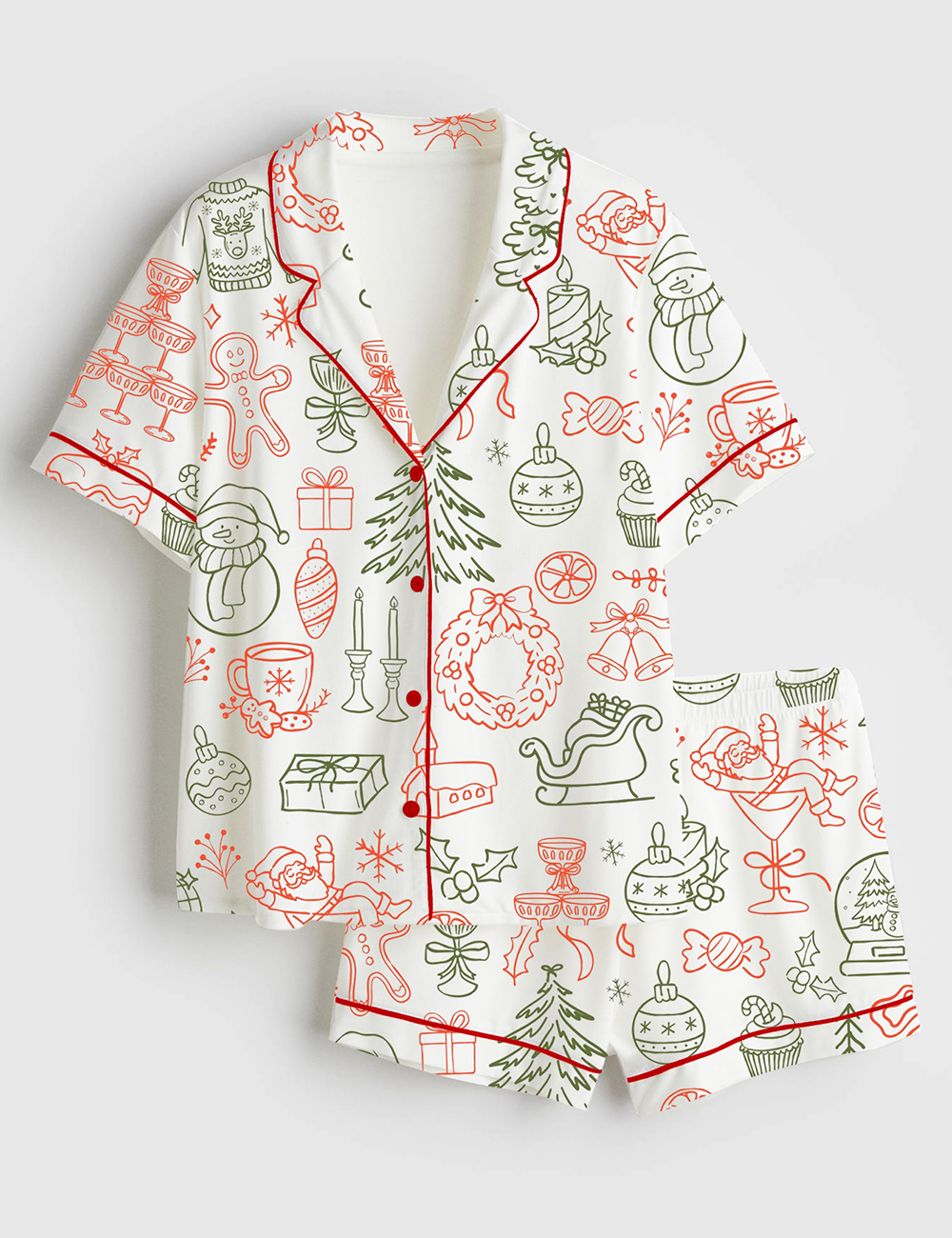 Womenâ€™s Whimsical Christmas Coquette Christmas Party Bachelorette Short Sleeve Satin Pajama Set