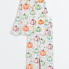 Women's Whimsical Floral Pumpkins Long Sleeve Satin Pajama Set
