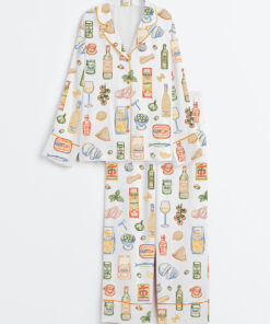 Women's Whimsical Ingredient Sketch Italian San Marzano Mediterranean Food Long Sleeve Satin Pajamas Set