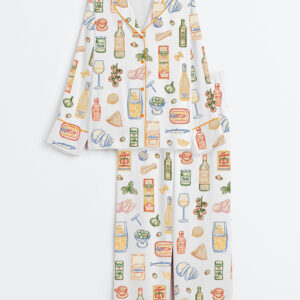 Women's Whimsical Ingredient Sketch Italian San Marzano Mediterranean Food Long Sleeve Satin Pajamas Set