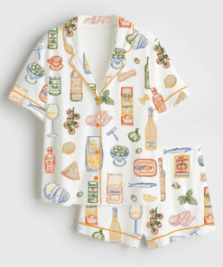 Women's Whimsical Ingredient Sketch Italian San Marzano Mediterranean Food Short Sleeve Satin Pajama Set