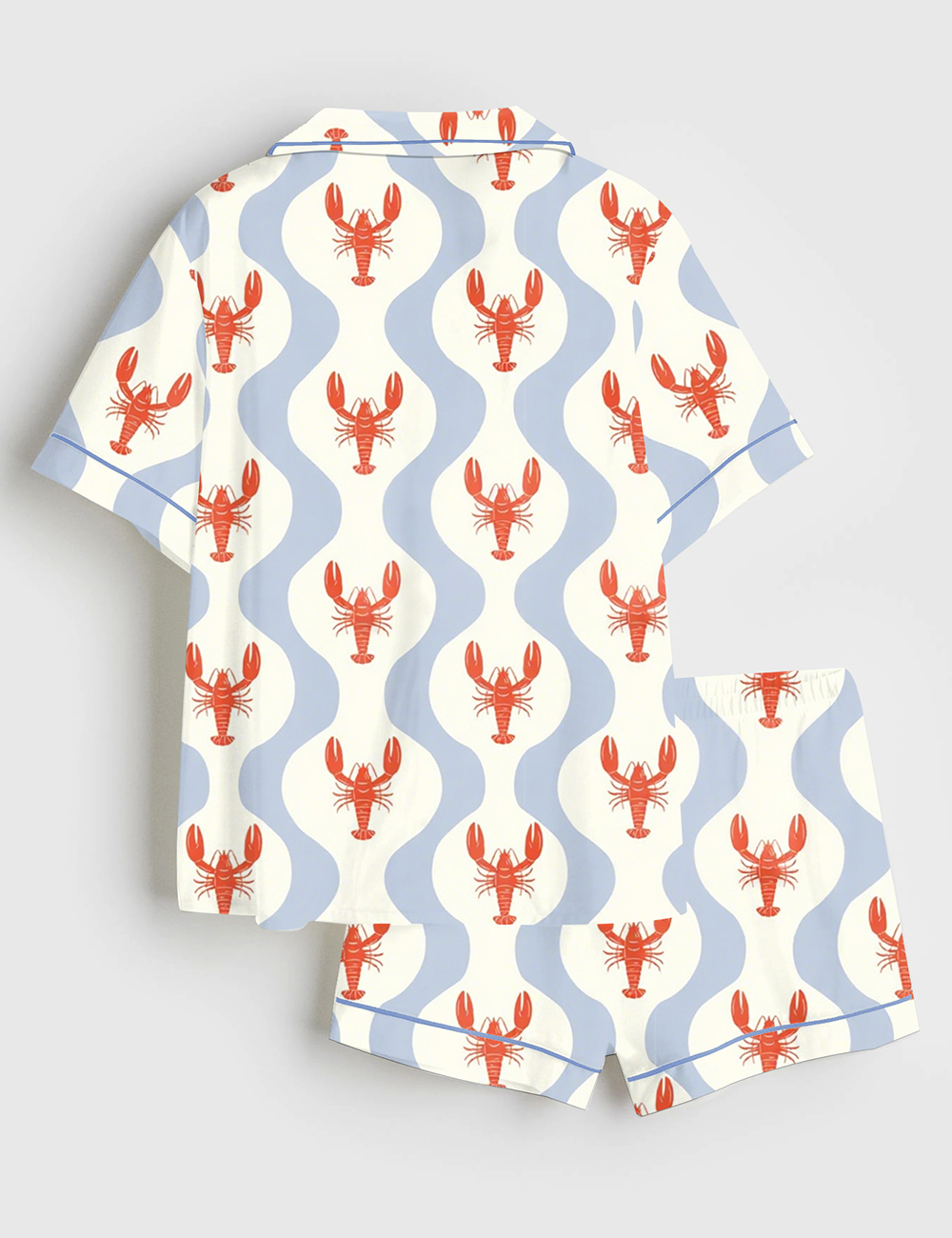 Women's Whimsical Lobster Nautical Beach Coastal Marine Print Short Sleeve Satin Pajama Set - Image 2