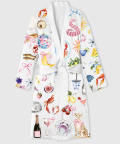 Women's Whimsical Wedding Dolce Vita Wedding Coquette Mediterranean Print Satin Bathrobe