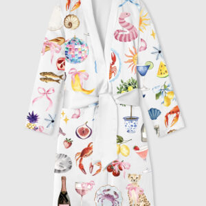 Womenâ€™s Whimsical Wedding Dolce Vita Wedding Coquette Mediterranean Print Satin Bathrobe