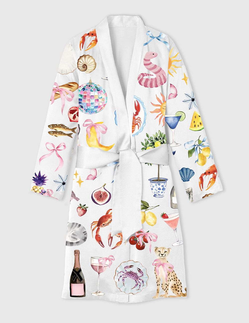 Womenâ€™s Whimsical Wedding Dolce Vita Wedding Coquette Mediterranean Print Satin Bathrobe