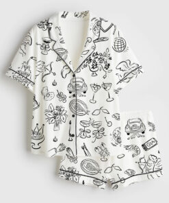 Women's Whimsical Wedding Doodles For Wedding Print Short Sleeve Satin Pajama Set
