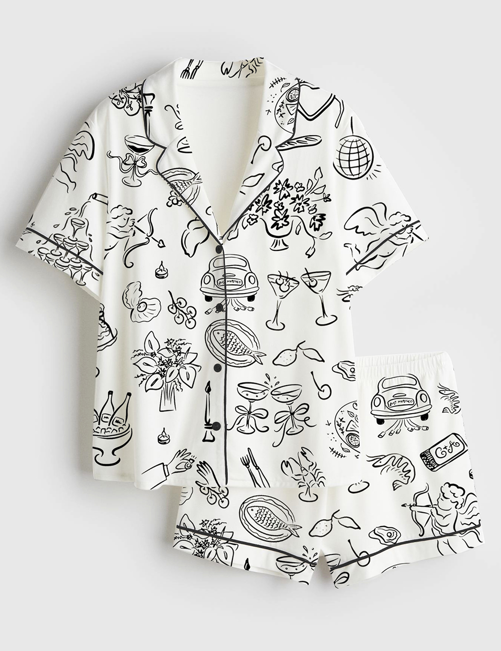 Women’s Whimsical Wedding Doodles For Wedding Print Short Sleeve Satin Pajama Set