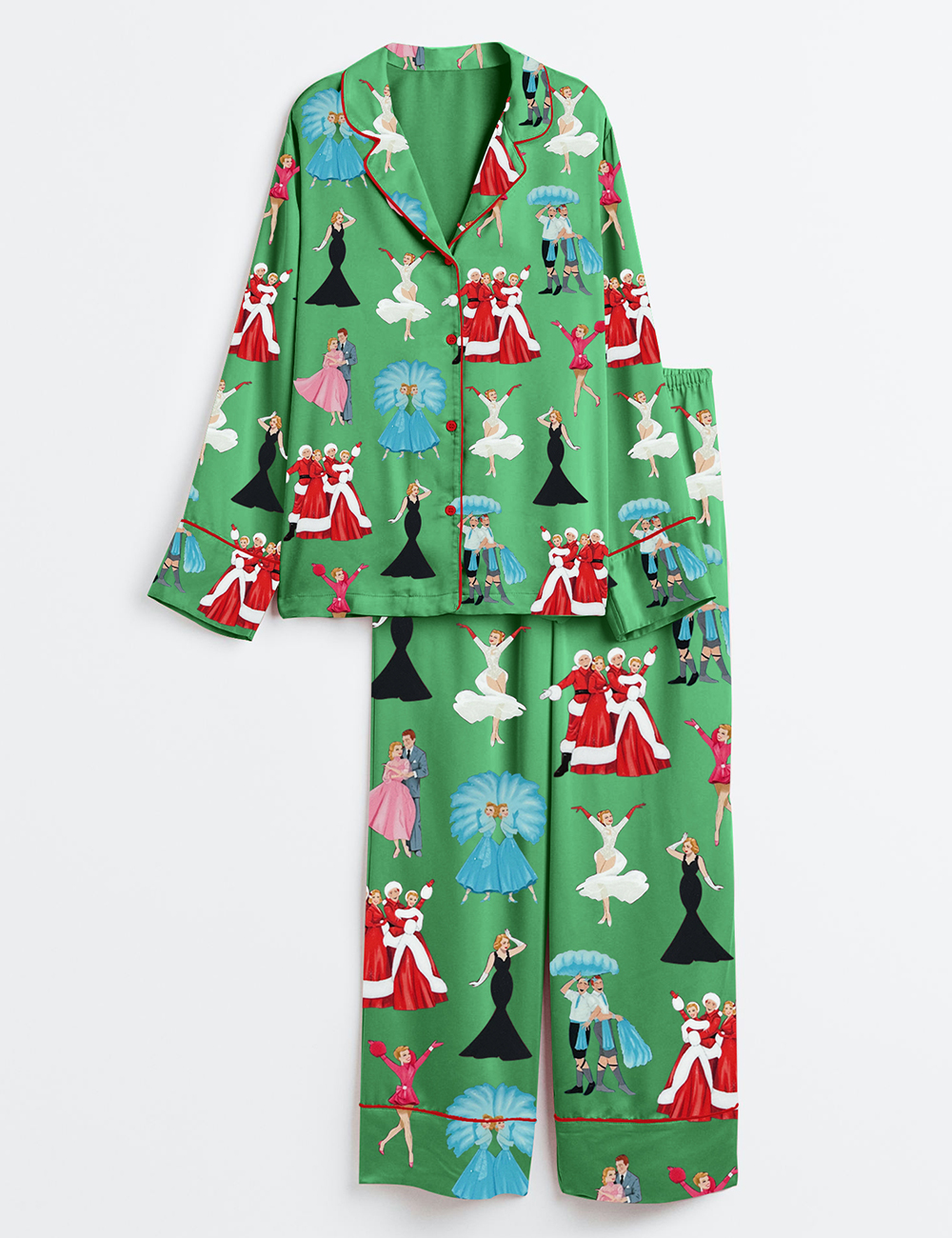 Women's White Christmas Movie Long Sleeve Satin Pajama Set - Image 4