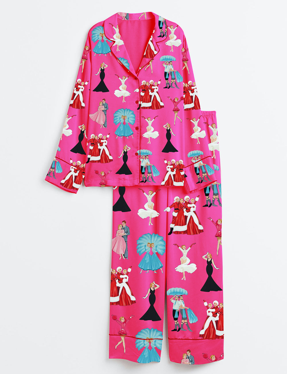 Women's White Christmas Movie Long Sleeve Satin Pajama Set - Image 6