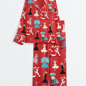 Women's White Christmas Movie Long Sleeve Satin Pajama SetÂ