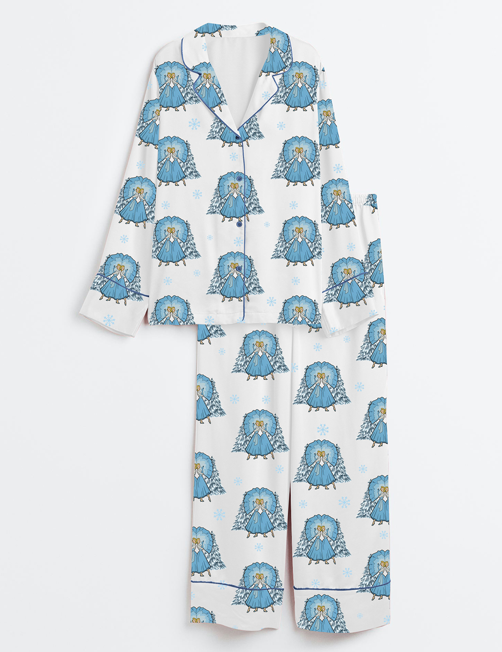 Women's White Christmas Sisters Festive Holiday Long Sleeve Satin Pajama Set