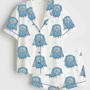 Womenâ€™s White Christmas Sisters Festive Holiday Short Sleeve Satin Pajama Set