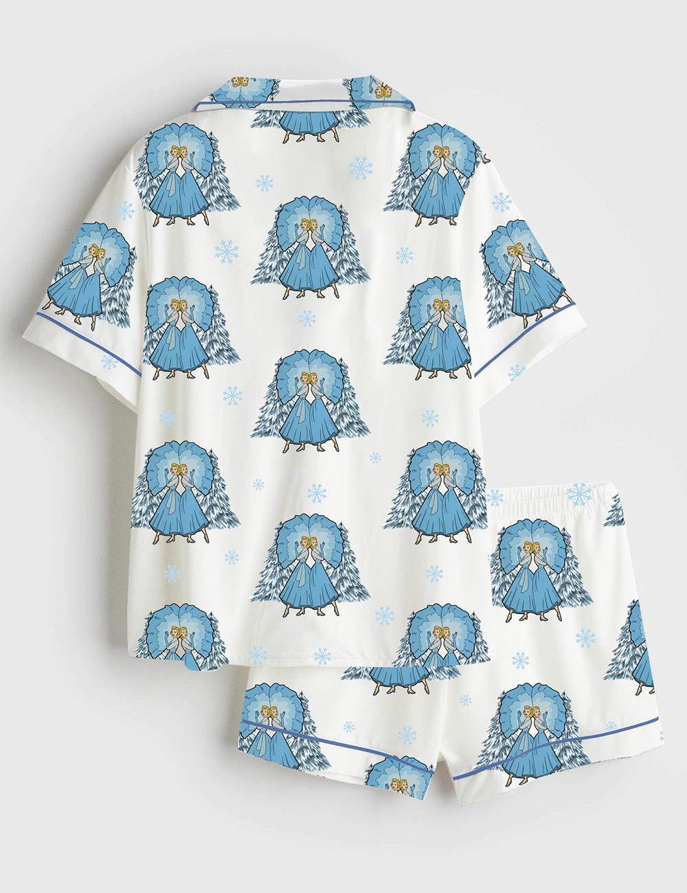 Women's White Christmas Sisters Festive Holiday Short Sleeve Satin Pajama Set - Image 2