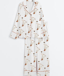 Women's White Cowgirl Espresso Martini Long Sleeve Satin Pajama Set