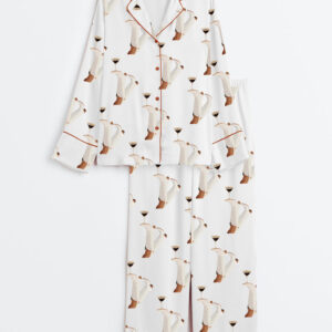 Women's White Cowgirl Espresso Martini Long Sleeve Satin Pajama Set