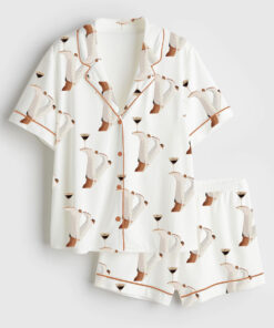 Women's White Cowgirl Espresso Martini Short Sleeve Satin Pajama Set