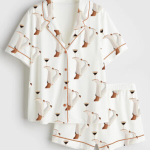 Women's White Cowgirl Espresso Martini Short Sleeve Satin Pajama Set