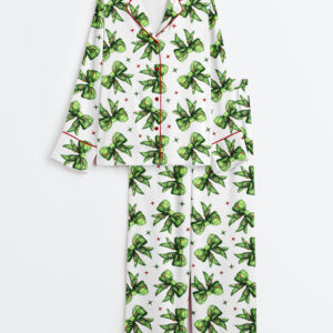 Women's Whoville Grinchmas Coquette Bow Grinchmas Long Sleeve Satin Pajama Set