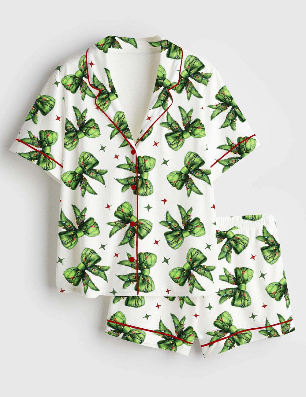 Womenâ€™s Whoville Grinchmas Coquette Bow Grinchmas Short Sleeve Satin Pajama Set