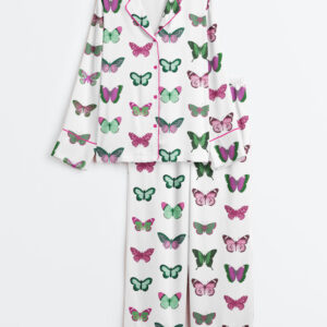 Women's Wicked Butterfly Long Sleeve Satin Pajama Set