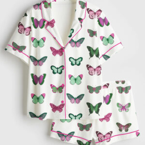 Women's Wicked Butterfly Short Sleeve Satin Pajama Set