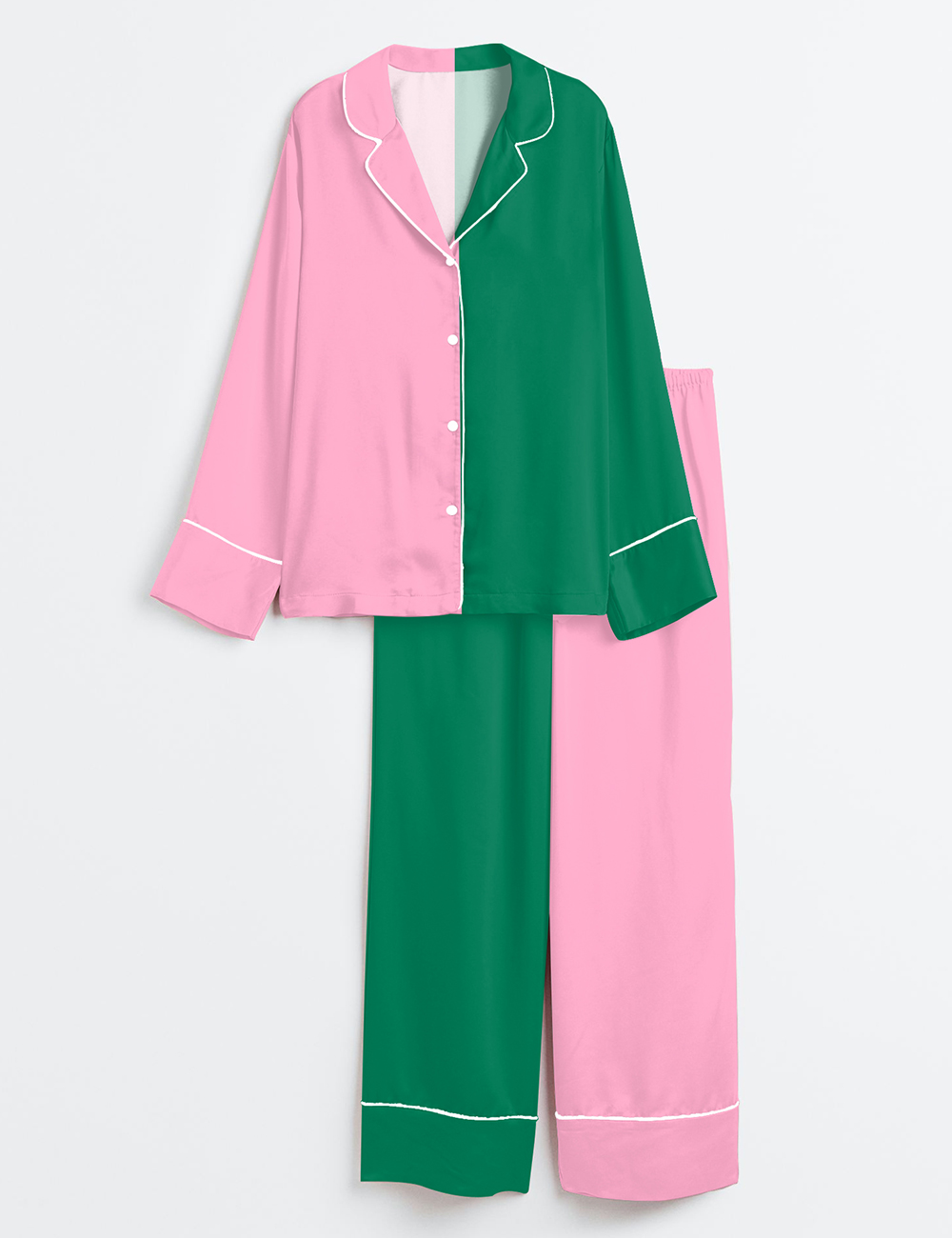 Women’s Wicked Color Matching Long Sleeve Satin Pajama Set