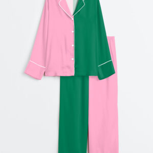 Women's Wicked Color Matching Long Sleeve Satin Pajamas Set