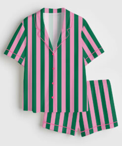 Women's Wicked Stripe Print Short Sleeve Satin Pajama Set
