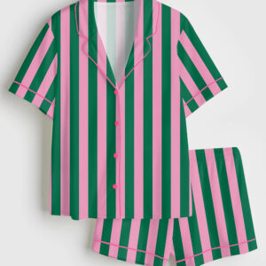 Womenâ€™s Wicked Stripe Print Short Sleeve Satin Pajama Set