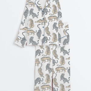 Women's Wild Animal Tiger Long Sleeve Satin Pajama Set