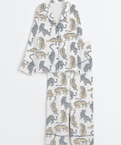 Women's Wild Animal Tiger Long Sleeve Satin Pajama Set
